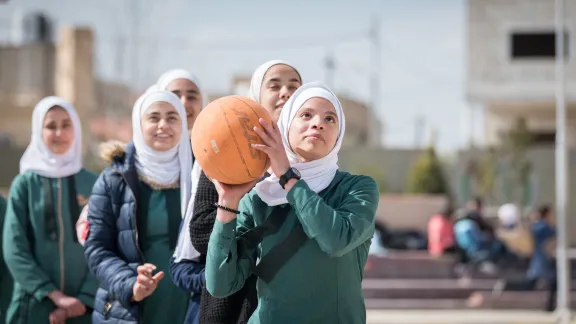 Girls practicing Basketball in Jordan