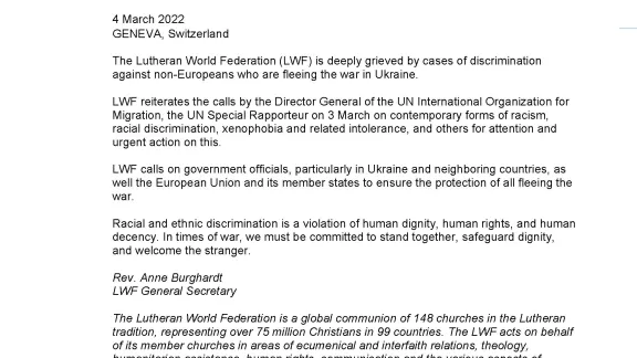LWF Statement - Welcome all affected by the war in Ukraine