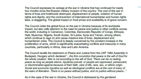 LWF Council Statement on the War in Ukraine and Other Conflicts
